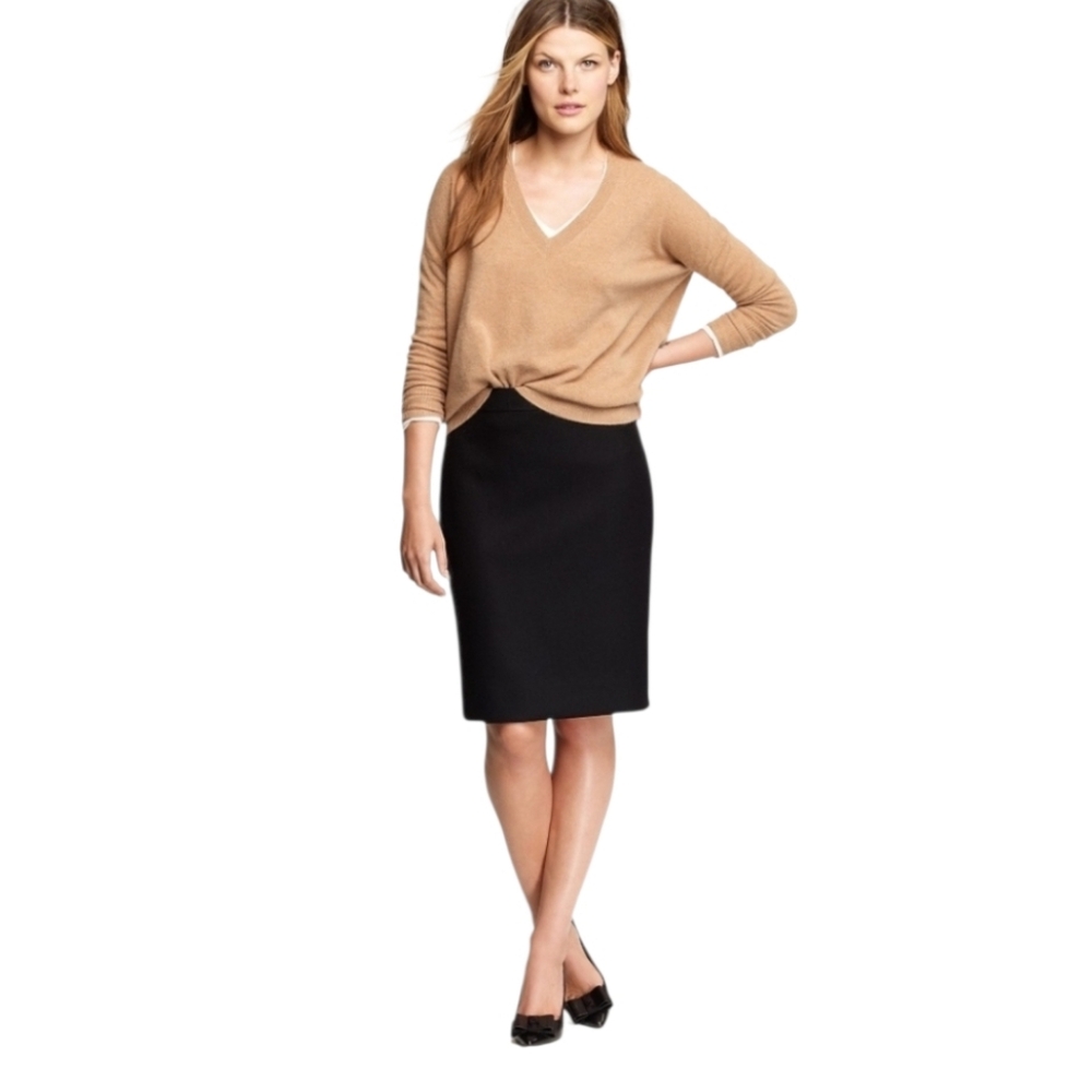 J.Crew Black Wool Pencil Skirt Knee Length Skirt Size 4